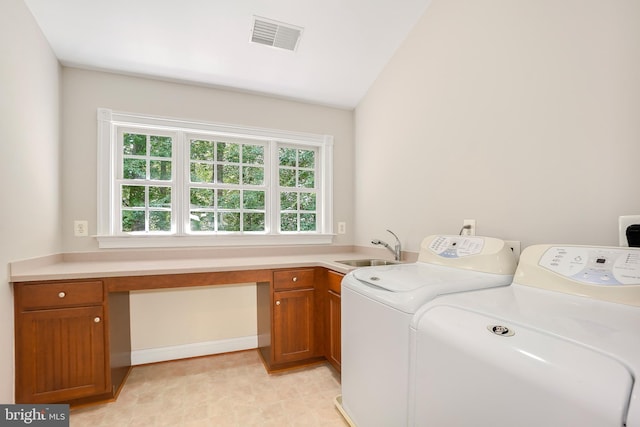 3530 Schuerman House Dr, Fairfax, VA 22031 - laundry area with washing machine and dryer, cabinet space, and a desk