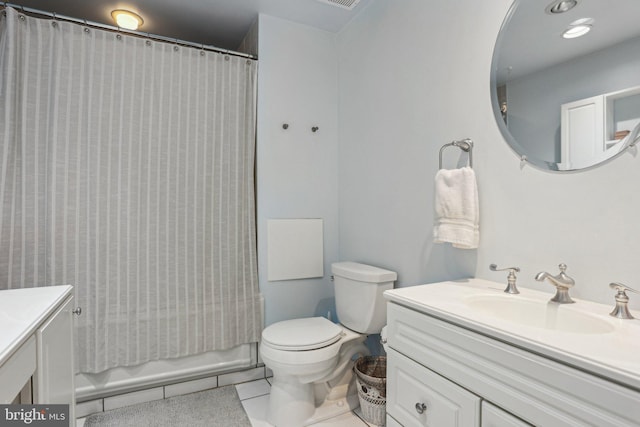 700 Avondale Rd Unit Ph-12, Wallingford, PA 19086 - full bathroom featuring vanity, tile patterned floors, toilet, and shower / bathtub combination with curtain