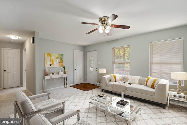 430 Cedar Creek Dr, Harpers Ferry, WV 25425 - living room featuring a ceiling fan, baseboards, and carpet floors