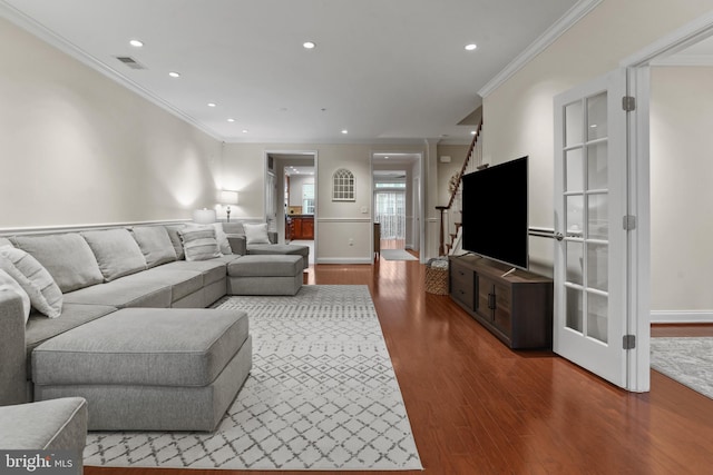 11249 Chase St Unit 100, Fulton, MD 20759 - living area featuring wood finished floors, ornamental molding, recessed lighting, and baseboards