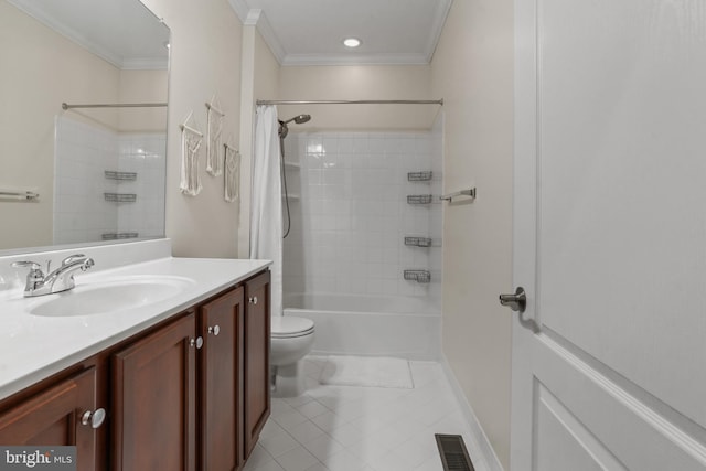 11249 Chase St Unit 100, Fulton, MD 20759 - full bath with vanity, toilet, shower / bath combo, crown molding, and tile patterned flooring