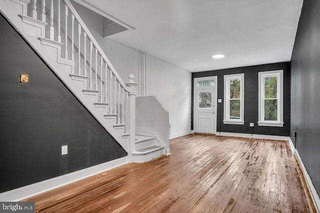 342 W Gay Ave, York, PA 17401 - entrance foyer featuring wood-type flooring, stairway, and baseboards