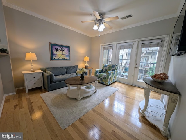 11800 Old Georgetown Rd Unit 1323, North Bethesda, MD 20852 - living room with ceiling fan, light wood finished floors, ornamental molding, and baseboards