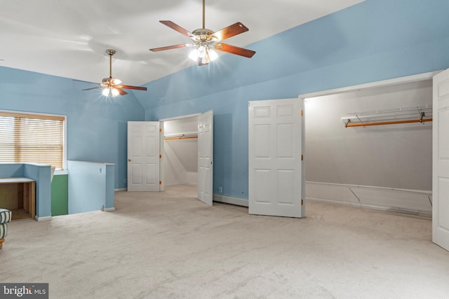 819 Elwood Rd, Hammonton, NJ 08037 - unfurnished bedroom with lofted ceiling, carpet, a closet, a ceiling fan, and a spacious closet