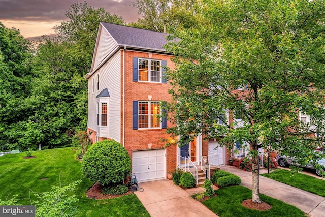 1251 Wild Hawthorn Way, Reston, VA 20194 - view of front of house featuring brick siding, an attached garage, concrete driveway, and a front yard