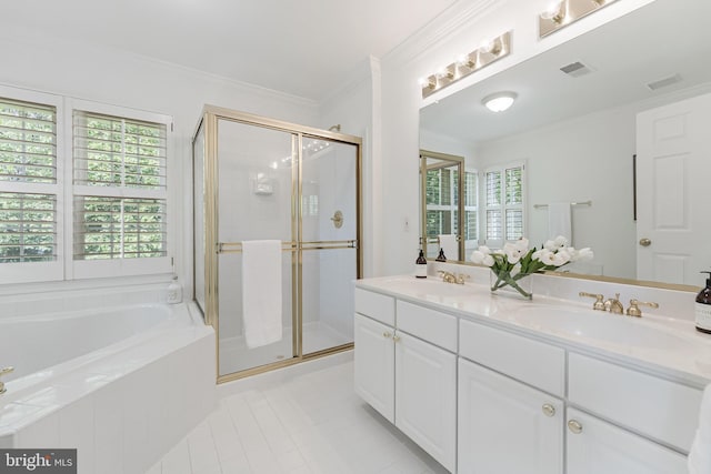 1251 Wild Hawthorn Way, Reston, VA 20194 - full bath with a stall shower, plenty of natural light, a garden tub, and crown molding