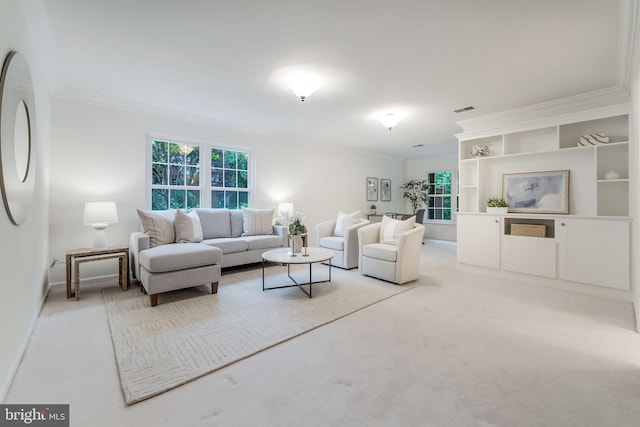 1251 Wild Hawthorn Way, Reston, VA 20194 - living room with crown molding, light carpet, and baseboards