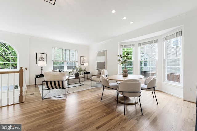 1251 Wild Hawthorn Way, Reston, VA 20194 - dining room featuring crown molding, plenty of natural light, light wood-type flooring, recessed lighting, and baseboards