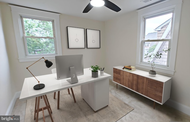 22 Leeway Rd, Baltimore, MD 21222 - home office with plenty of natural light, baseboards, and a ceiling fan