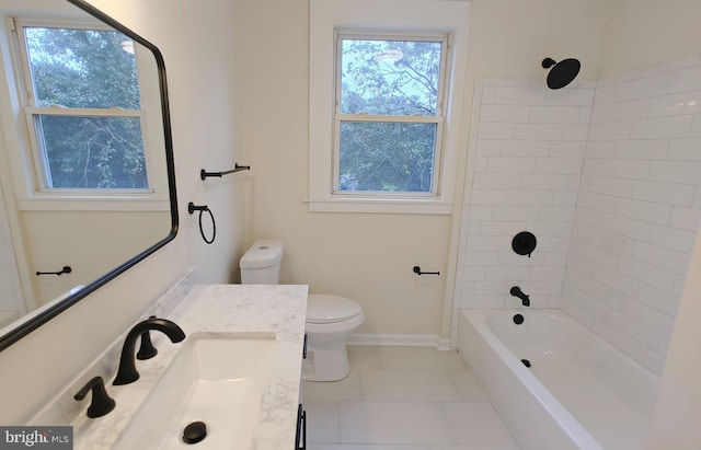 22 Leeway Rd, Baltimore, MD 21222 - bathroom featuring toilet, vanity, baseboards, shower / washtub combination, and tile patterned floors