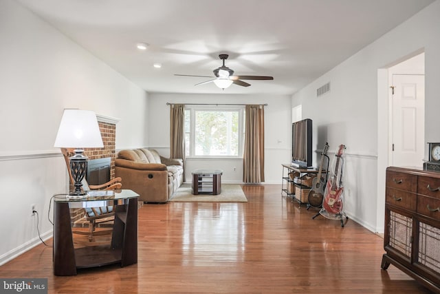 102 Gardengate Rd, Camden Wyoming, DE 19934 - living area with wood finished floors, a ceiling fan, and baseboards