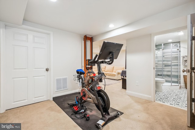 2709 Emmet Rd, Silver Spring, MD 20902 - exercise room featuring carpet, recessed lighting, and baseboards