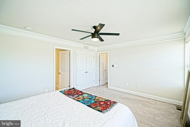 35290 Wright Way, Millsboro, DE 19966 - bedroom with ornamental molding, light colored carpet, baseboards, ceiling fan, and a closet