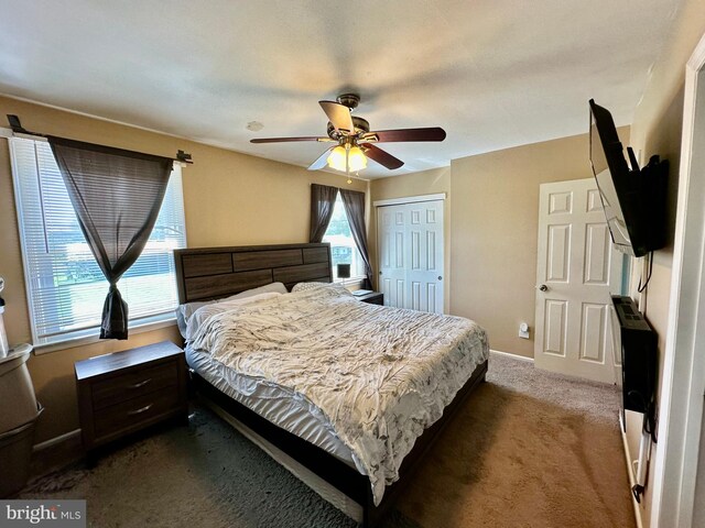 230 W Federal St, Burlington, NJ 08016 - bedroom with dark carpet, a closet, ceiling fan, and baseboards