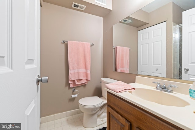 1206 Barry Ct, Southampton, PA 18966 - bathroom with vanity, toilet, baseboards, a shower with shower door, and tile patterned floors