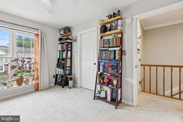 71 Sudbury Sq, Sterling, VA 20164 - miscellaneous room with carpet floors, a ceiling fan, baseboards, and crown molding