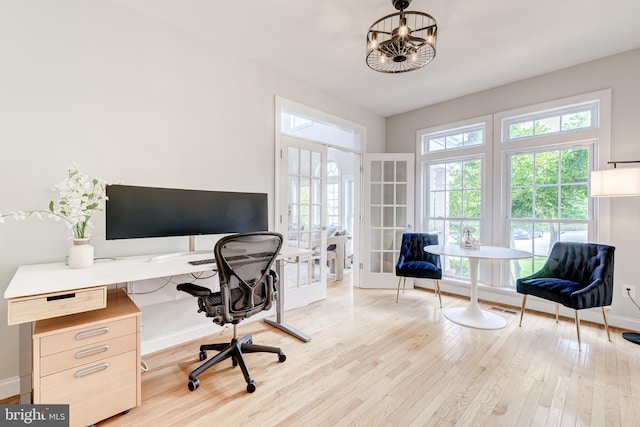 42720 Mount Auburn Pl, Broadlands, VA 20148 - office area with light wood-type flooring, french doors, and baseboards
