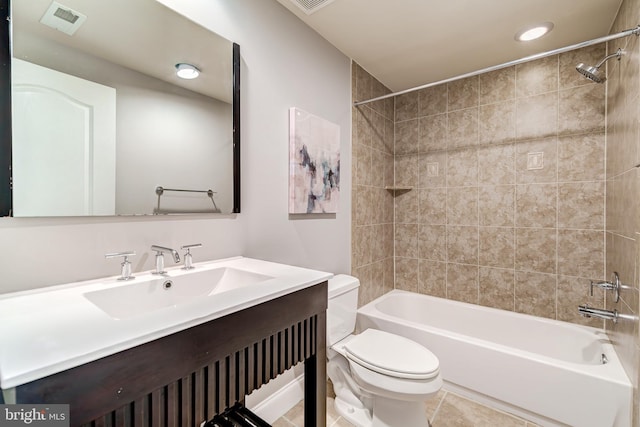42720 Mount Auburn Pl, Broadlands, VA 20148 - bathroom featuring toilet, vanity, bathtub / shower combination, tile patterned floors, and recessed lighting