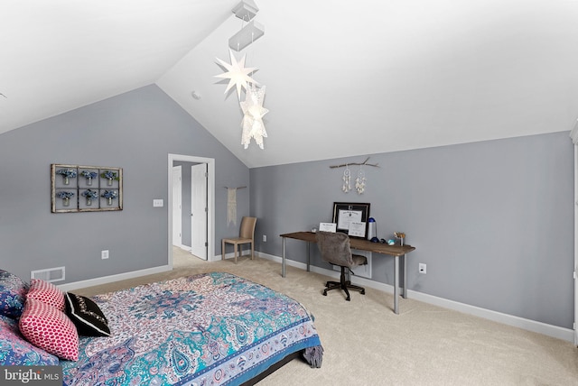 22415 Conservancy Dr, Ashburn, VA 20148 - bedroom featuring carpet, vaulted ceiling, a desk, and baseboards