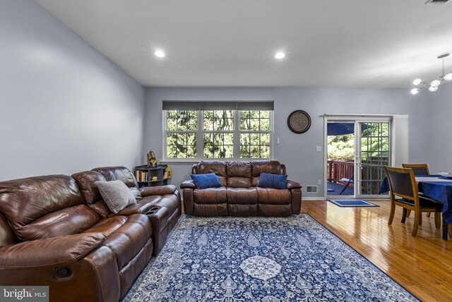 3 River Birch Cir, Princeton, NJ 08540 - living area featuring wood finished floors, a chandelier, recessed lighting, and baseboards