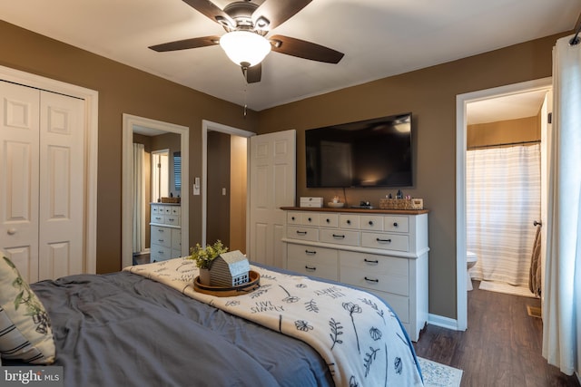 15245 Wedgewood Dr, Greencastle, PA 17225 - bedroom with a closet, dark wood-style floors, baseboards, and ceiling fan