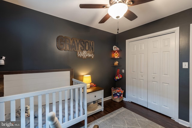 15245 Wedgewood Dr, Greencastle, PA 17225 - bedroom featuring wood finished floors, a closet, baseboards, and a ceiling fan