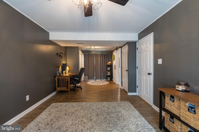 15245 Wedgewood Dr, Greencastle, PA 17225 - office featuring wood finished floors, a ceiling fan, crown molding, and baseboards