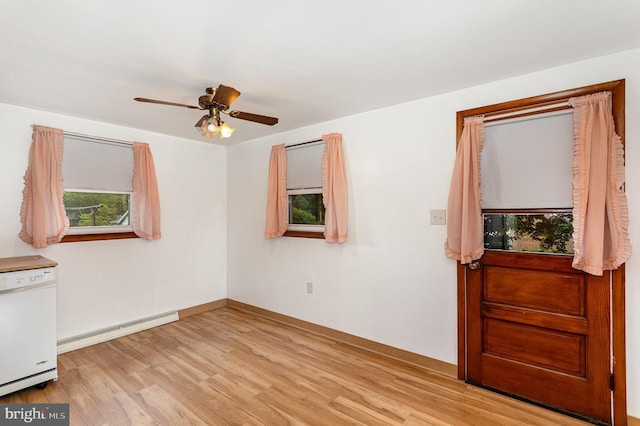 335 Bolton Ave, Carlisle, PA 17013 - spare room featuring a baseboard heating unit, light wood-style floors, a ceiling fan, and baseboards