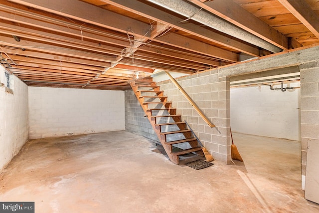 335 Bolton Ave, Carlisle, PA 17013 - unfinished below grade area with stairs and concrete block wall