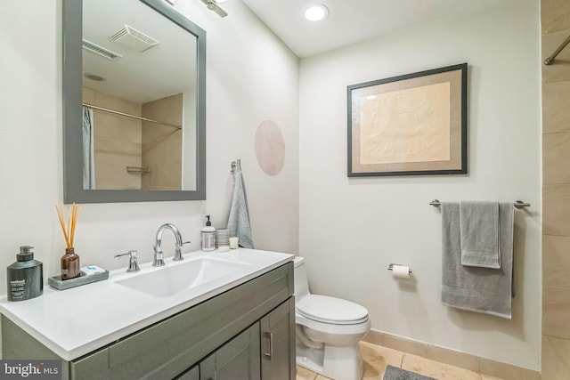211 Brown St Unit 15, Philadelphia, PA 19123 - bathroom featuring vanity, toilet, tile patterned floors, a shower, and recessed lighting