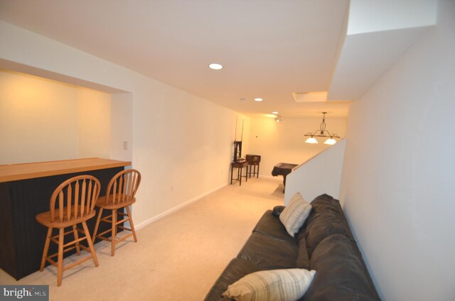 6385 Hunters Crossing Ct, Eldersburg, MD 21784 - living room featuring a bar, carpet flooring, recessed lighting, and baseboards