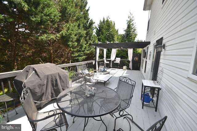 6385 Hunters Crossing Ct, Eldersburg, MD 21784 - wooden terrace with outdoor dining space and a pergola