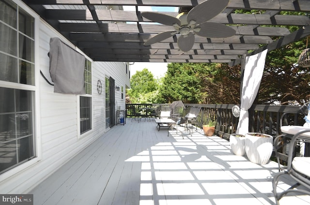 6385 Hunters Crossing Ct, Eldersburg, MD 21784 - wooden deck featuring a pergola and ceiling fan