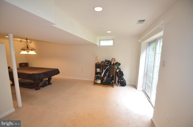 6385 Hunters Crossing Ct, Eldersburg, MD 21784 - playroom with carpet, baseboards, billiards table, and recessed lighting