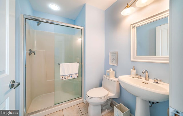 39 Kentucky Dr, Little Egg Harbor Twp, NJ 08087 - bathroom with tile patterned flooring, a shower stall, and toilet