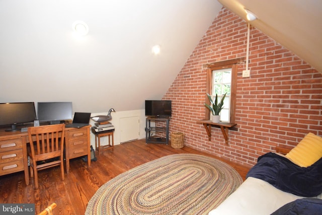 1598 Hollywood Dr, Lancaster, PA 17601 - office with wood finished floors, lofted ceiling, and brick wall