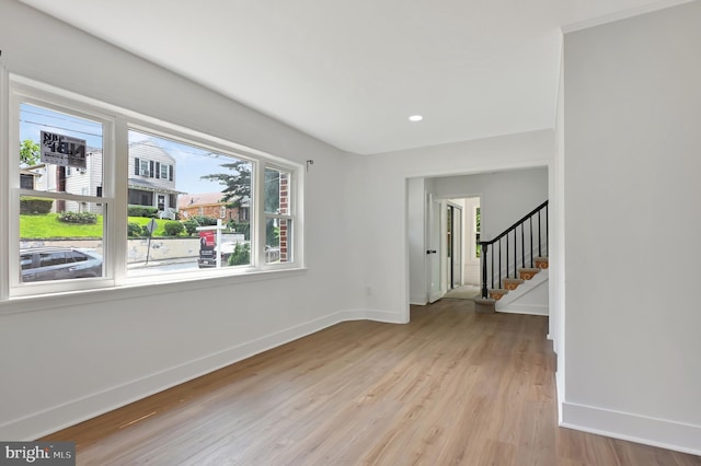 4504 Clay St NE, Washington, DC 20019 - spare room with baseboards, light wood-style flooring, stairway, and recessed lighting