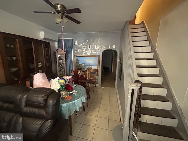 2844 N Hancock St, Philadelphia, PA 19133 - living room featuring stairs, ceiling fan, and light tile patterned floors