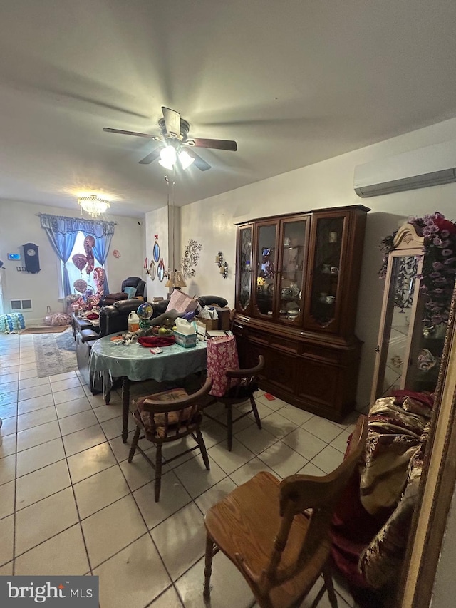 2844 N Hancock St, Philadelphia, PA 19133 - dining space with light tile patterned flooring, ceiling fan, and an AC wall unit