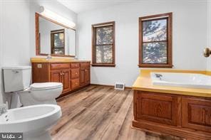401 Fulton St, Hanover, PA 17331 - full bath featuring a bidet, toilet, vanity, wood finished floors, and a bath