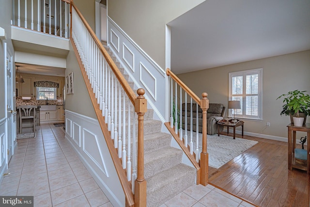 4408 Irish Creek Rd, Bernville, PA 19506 - stairs featuring healthy amount of natural light, tile patterned flooring, and baseboards