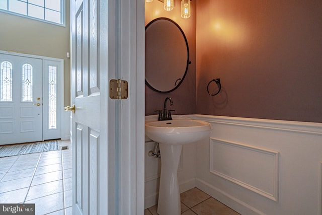 4408 Irish Creek Rd, Bernville, PA 19506 - bathroom featuring tile patterned floors and a wainscoted wall