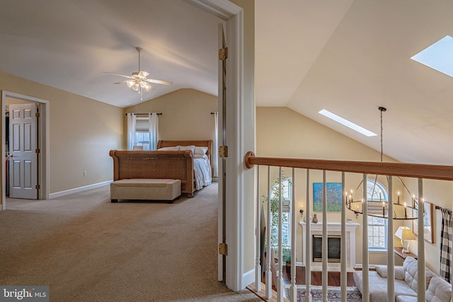 4408 Irish Creek Rd, Bernville, PA 19506 - bedroom featuring a skylight, vaulted ceiling, and carpet flooring