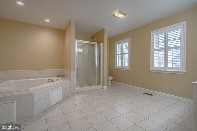 4408 Irish Creek Rd, Bernville, PA 19506 - bathroom with toilet, a garden tub, tile patterned floors, a shower stall, and baseboards