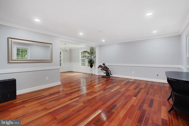 10401 Zion Dr, Fairfax, VA 22032 - unfurnished room with a chandelier, crown molding, recessed lighting, and wood finished floors