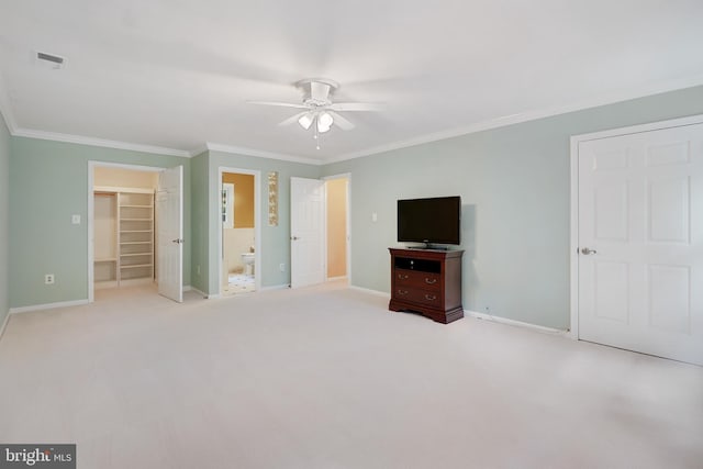 10401 Zion Dr, Fairfax, VA 22032 - unfurnished bedroom with ornamental molding, a walk in closet, baseboards, carpet floors, and ensuite bath