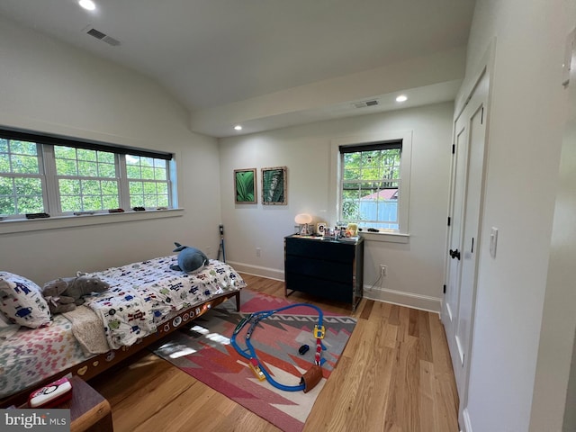 3200 Winnett Rd, Chevy Chase, MD 20815 - bedroom featuring wood finished floors, lofted ceiling, baseboards, and recessed lighting