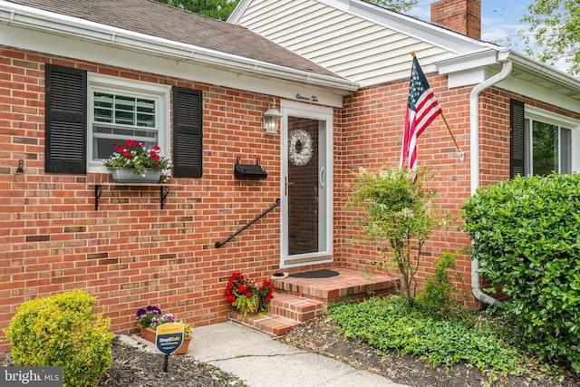1110 Holland Ave, Cambridge, MD 21613 - entrance to property featuring brick siding, a chimney, and a shingled roof