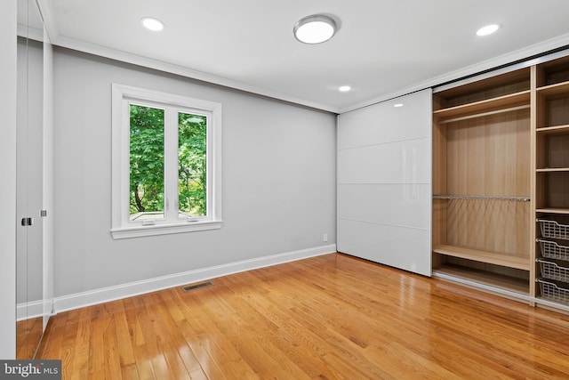 826 Suffolk Rd, Jenkintown, PA 19046 - unfurnished bedroom with baseboards, light wood-style flooring, a closet, recessed lighting, and ornamental molding