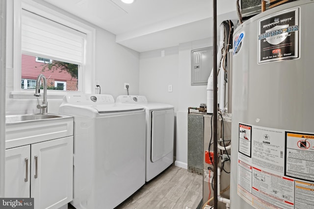 826 Suffolk Rd, Jenkintown, PA 19046 - washroom featuring water heater, independent washer and dryer, light wood finished floors, cabinet space, and electric panel